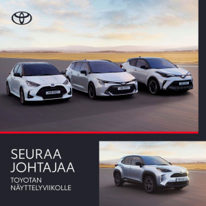 Seuraa johtajaa - Toyota on jälleen kerran Suomen myydyin automerkki. Kiitokset siitä kaikille asiakkaillemme. Nyt näyttelyetuna...